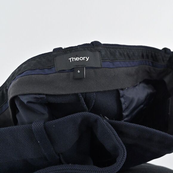 THEORY Pants Womens Size 6 Navy Blue Cotton Mid Rise Taper Pintuck Summer Pique - Picture 8 of 12